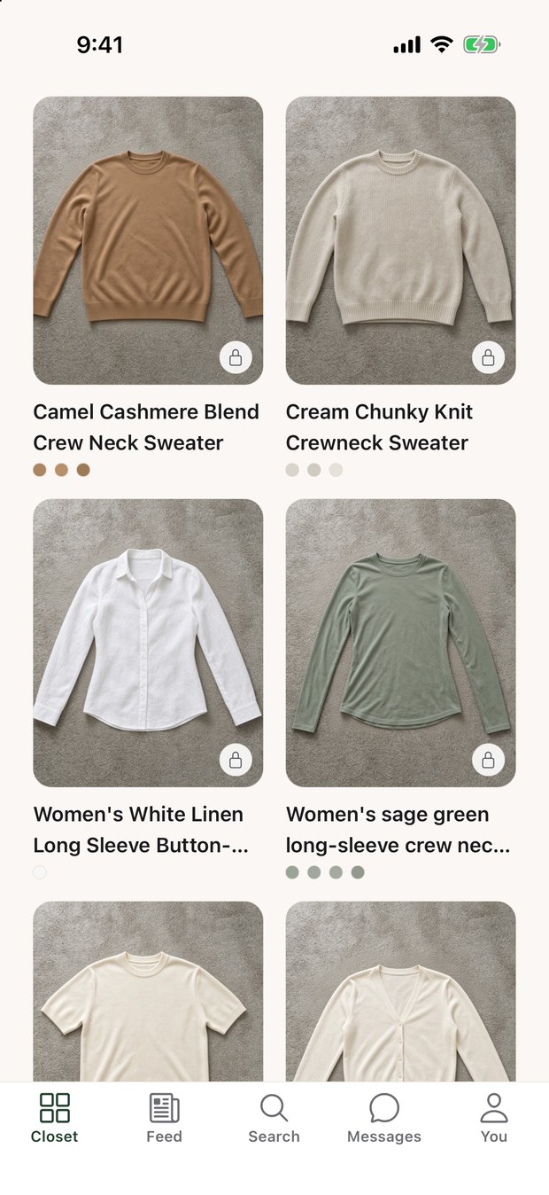 A grid of photographed clothes, each one named automatically